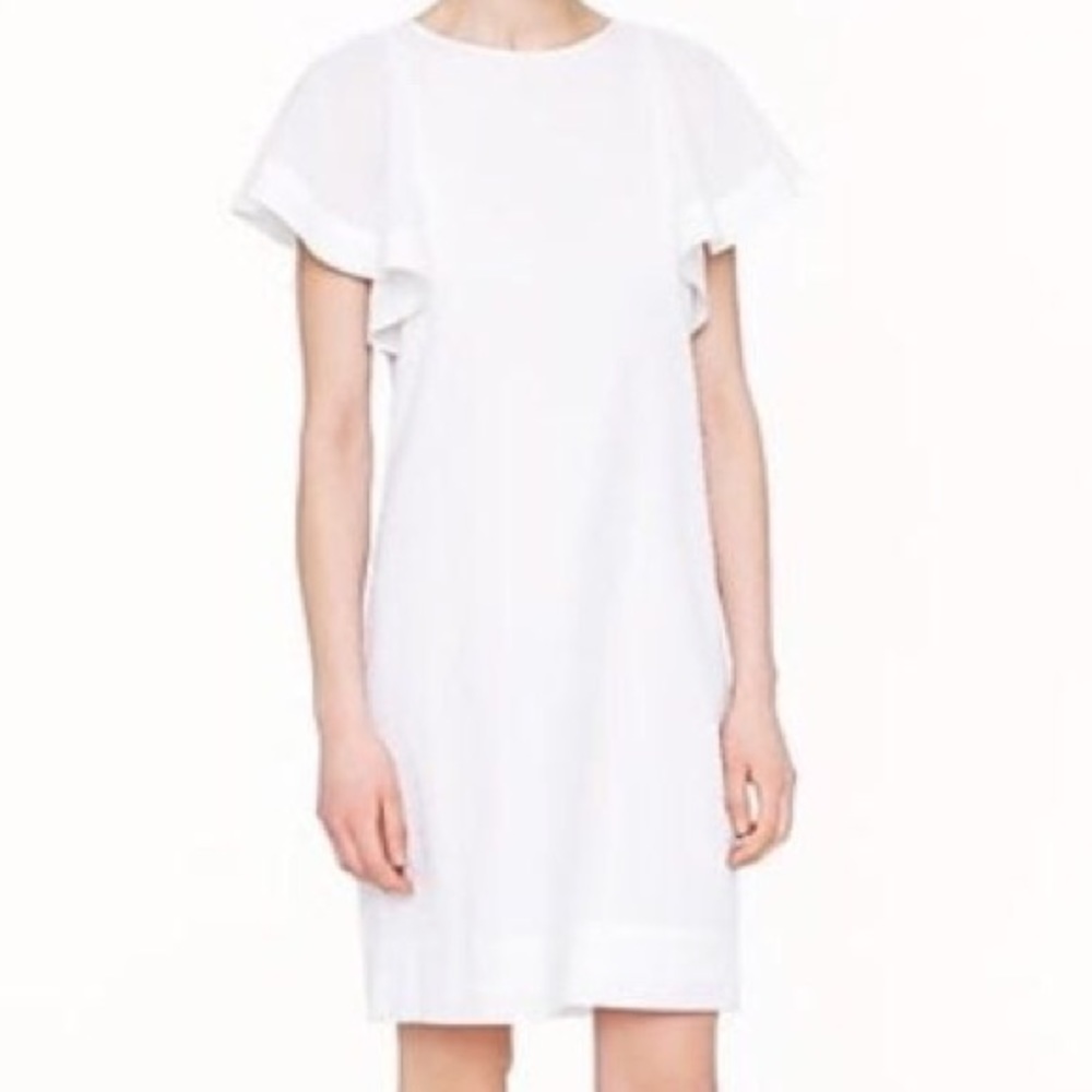 J Crew White Swiss Dot Flutter Sleeve Dress